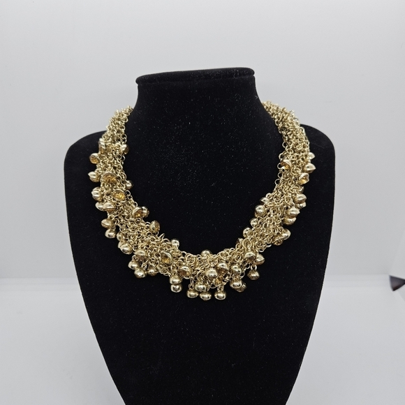 BCBGMaxAzria gold tone thick chain collar necklace with yellow rhinestones - Picture 1 of 2